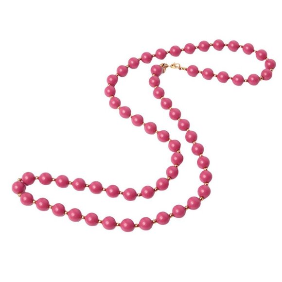 Vintage Monet Faux Pearl Strand Necklace 90s Dark Pink Gold Signed - Picture 2 of 9